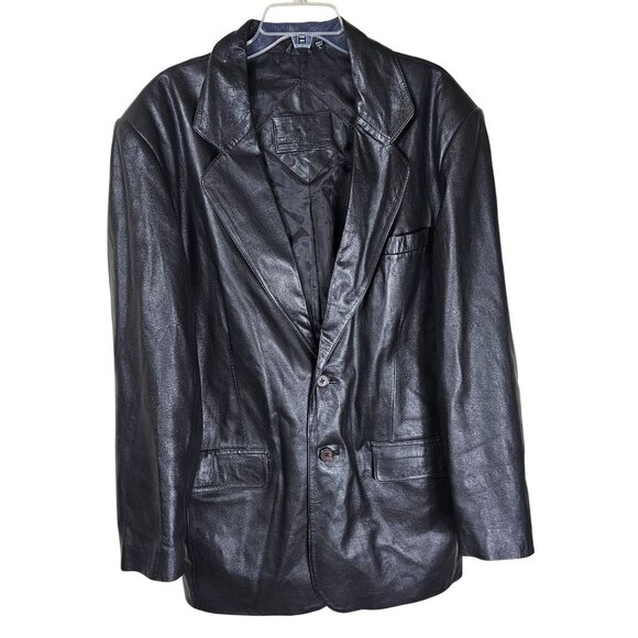 Roundtree & Yorke Black Lambskin Leather Blazer Jacket L Grunge Goth Mob Classic - Picture 1 of 12
